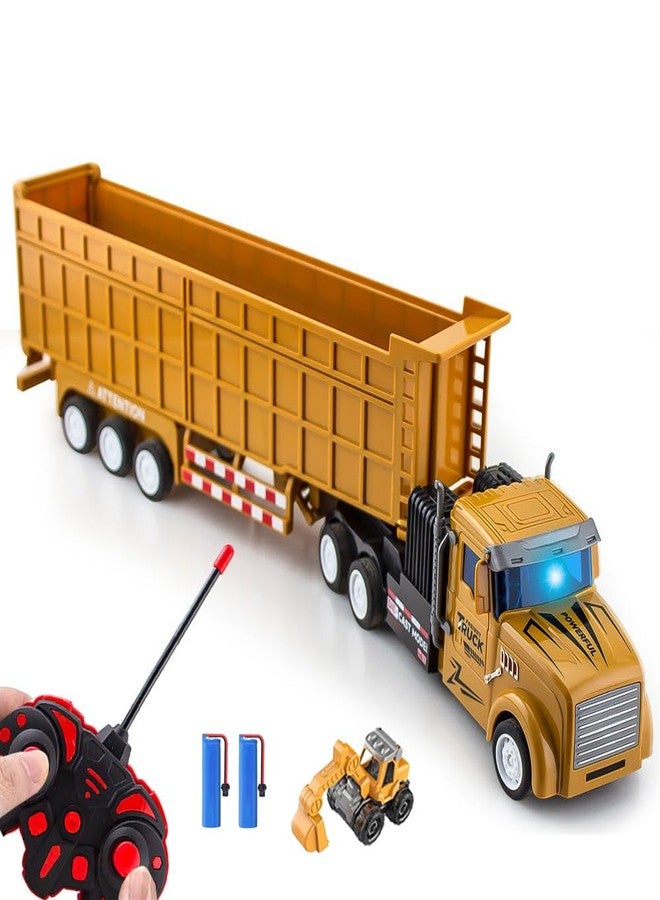 SNACKTANT Remote Control Dump Toy for Kids - 17.3" RC Semi Truck with 2 Batteries, 1:32 Construction Vehicles with Lights & Building Blocks Excavator Toy, Engineering Tractor Toy for 3 4 5 Years Boys Girls - Image 1